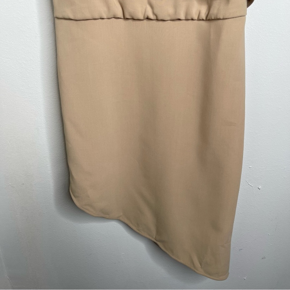 Halston Heritage Camel Drape Front Asymmetrical Hem Dress Sleeveless Size 4 - Picture 8 of 16
